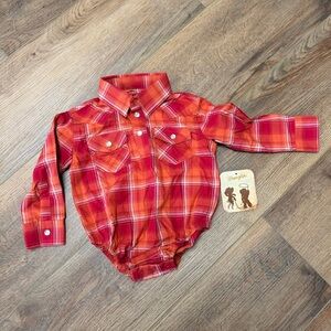 NWT Wrangler Boys Red and Orange Plaid Baby Bodysuit